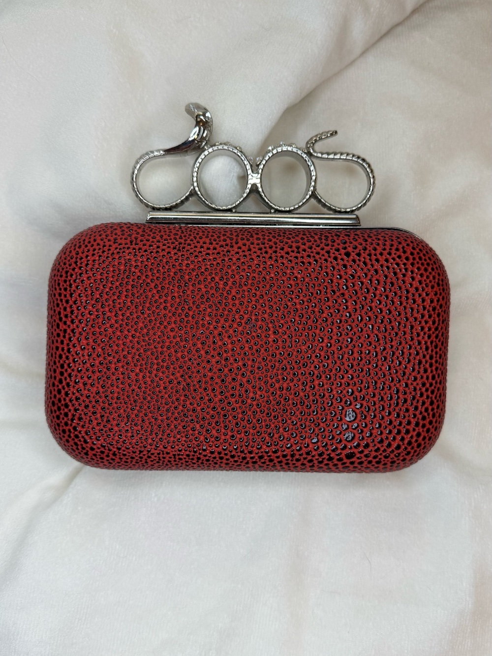 Red Snake Knuckle-Handle Clutch